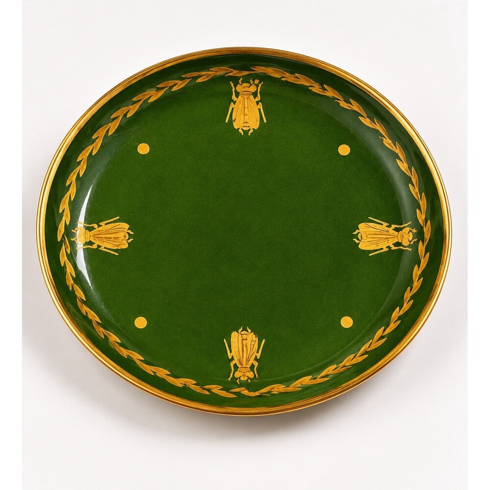 Vintage Hand Painted Limoges France Green & Gold Beetle Trinket Dish